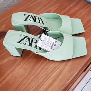 Green Leather Sandal Heels Zara